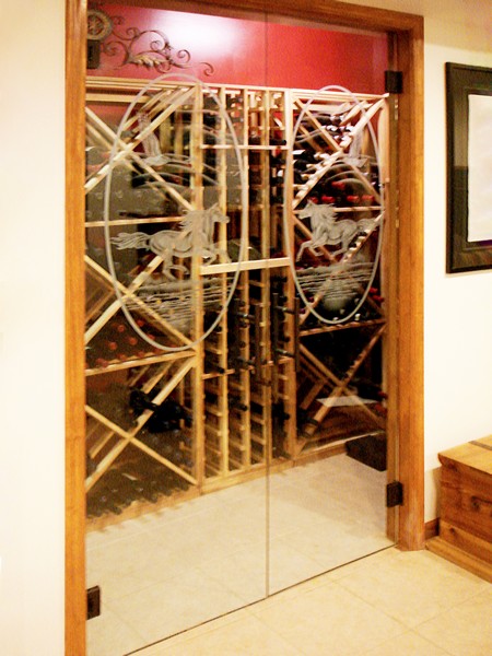 Chicago Glass Etched and Sandblasted Wine Cellars and Racks