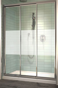 Fleurco LOMBARDI Triple Track Shower Door with Etched Privacy Band Fleurco LOMBARDI Triple Track Shower Door with Etched Privacy Band