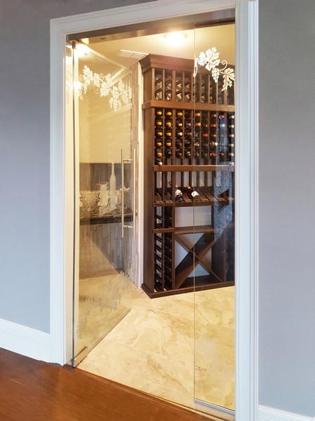 Chicago Glass Etched and Sandblasted Wine Cellars and Racks